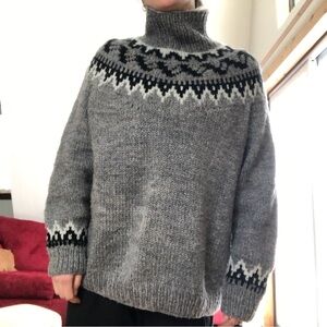 Cozy Grey Hand Knit Nordic Turtleneck Sweater